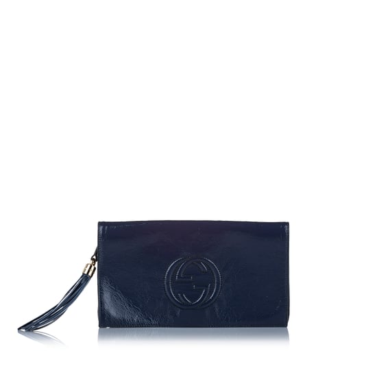 Vintage Gucci Soho Disco Patent Leather Clutch Bag Blue - Image 1