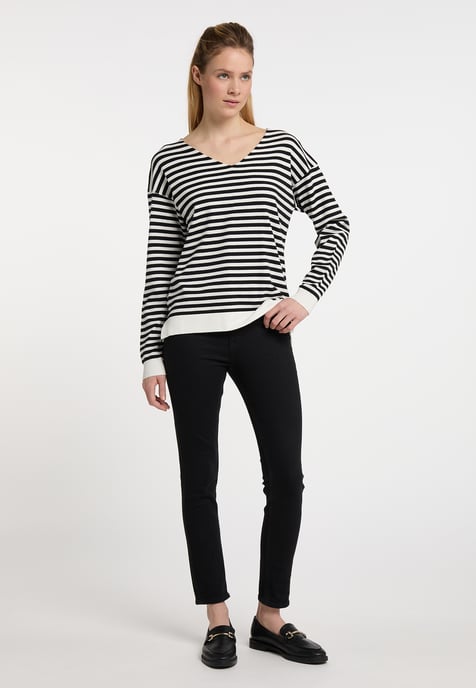 Dreimaster Strickpullover Damen Wollweiss Schwarz - Image 2