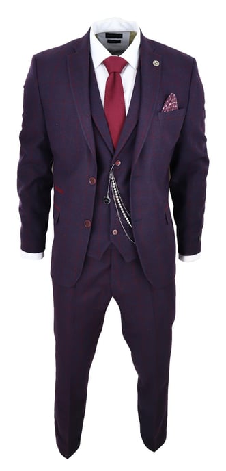 Herren 3-teiliger Tweed-Anzug Pflaume Lila Karomuster Peaky Blinders Klassisch 1920 Gatsby - Image 2