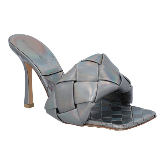 Bottega Veneta Damen Lido Gepolsterte Pantoletten aus silbernem Lammleder - Image 1