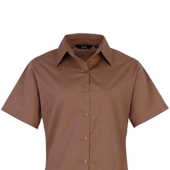 Premier Damen Kurzarm Popeline Bluse / Arbeitshemd (Braun) - Image 2