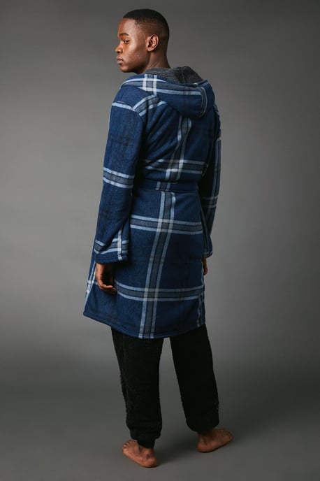 Men's Check Bonded Fleece Lined Dressing Gown
