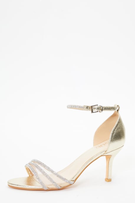 Gold Foil Diamante Mesh Low Heels