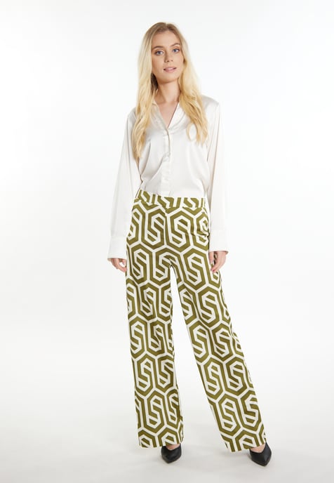 Dreimaster Stoffhose Damen Wollweiss Oliv - Image 2
