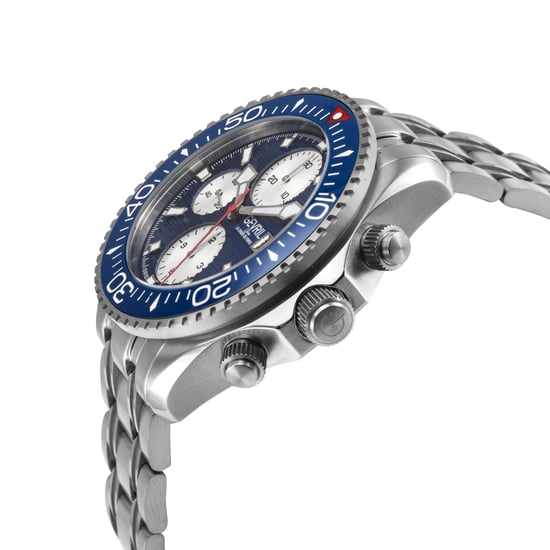 Gevril Men's Hudson Yards Chronograph Swiss Automatic, 316L Stainless Steel Case, Blue Enamel Dial,316L Stainless Steel Bracelet Watch.