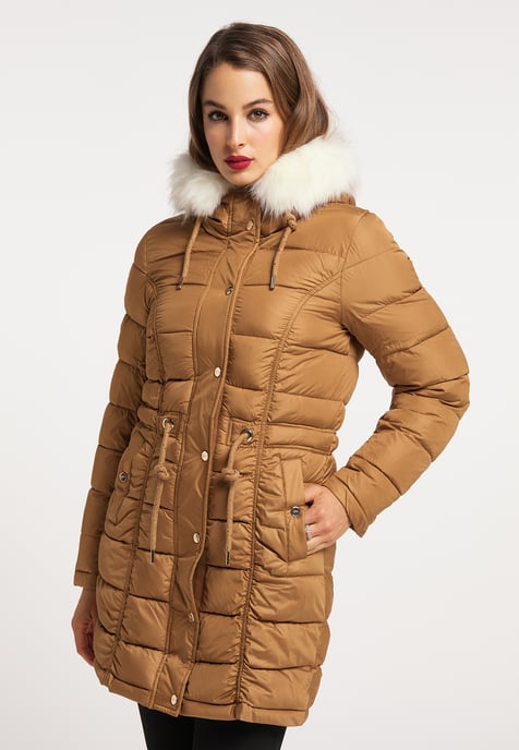 faina quilted coat with faux fur caspio