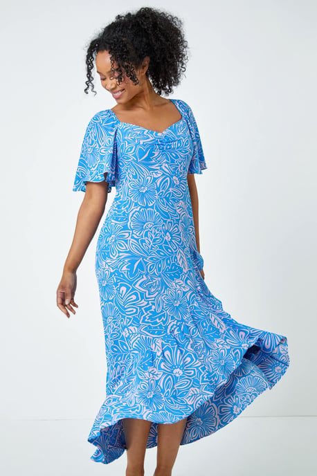 Petite Floral Print Ruched Midi Dress