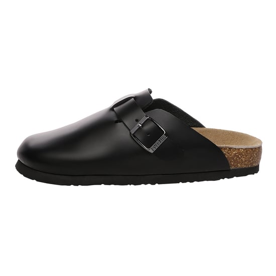 EVER AU Women Pintail Leather Comfort Clog Sandals - Black Leather