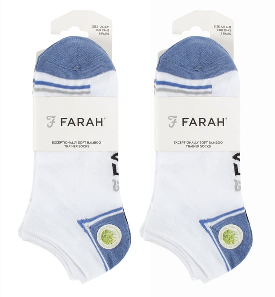 10 Paar Herren Bambus-Trainersocken | Farah | Gestreifte gepolsterte Knöchelsocken - Weiß - Image 2