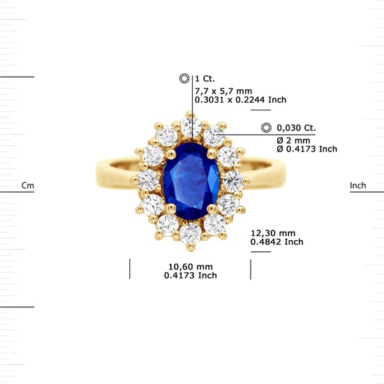 DIADEMA - Ring - Sapphire surrounded by Diamonds - Yellow Gold