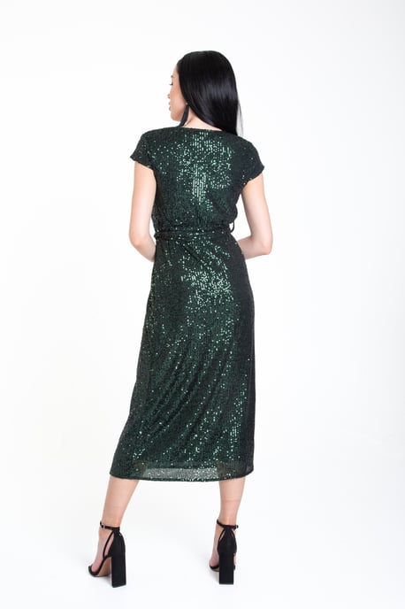Sequin Belted Midi Wrap Dress