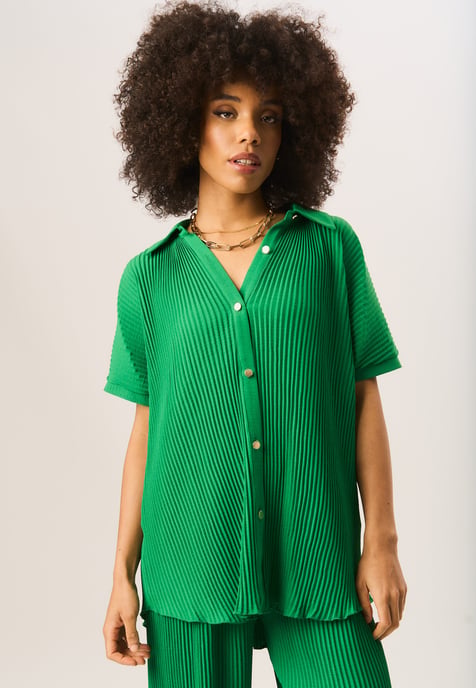 Plisse Short Sleeve Oversized Shirt