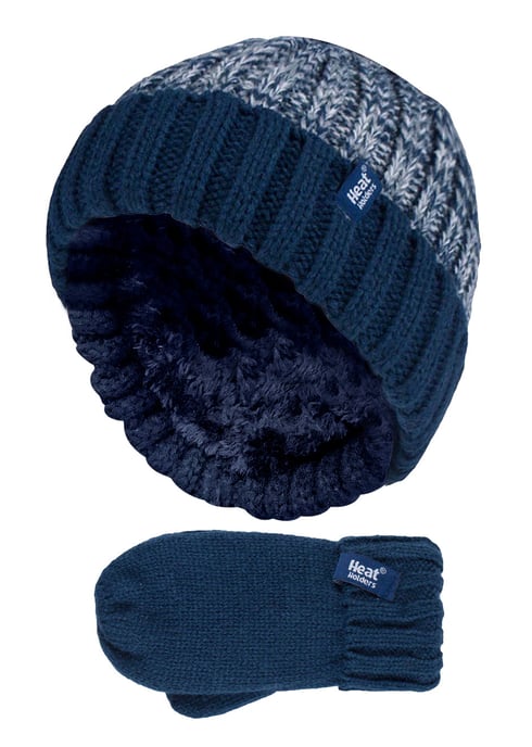 Wärmehalter - Kinder Jungen Winter gestrickt Thermofleece gefüttert Cuffed Beanie Mütze und Handschuhe Set - NTO2P6 - Image 1