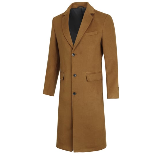 Herren Wintermantel aus Wolle mit Stehkragen und schmaler Passform, knielang, Khaki - Image 2