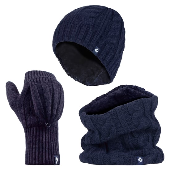 Heat Holders - Womens Thermal Winter Fleece Mütze, Halswärmer und Konverter Handschuhe Set - Navy - Image 1