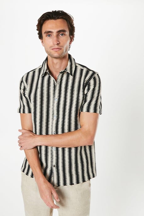 Stripe Knit Detail Short Sleeve Shirt
