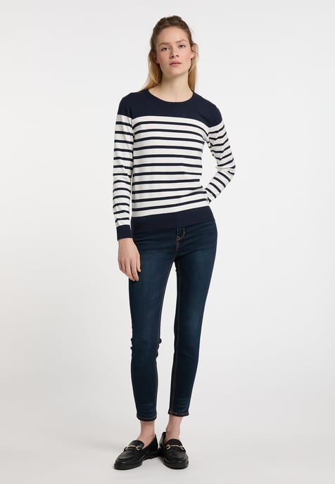 Dreimaster Strickpullover Damen Marine Wollweiss - Image 4