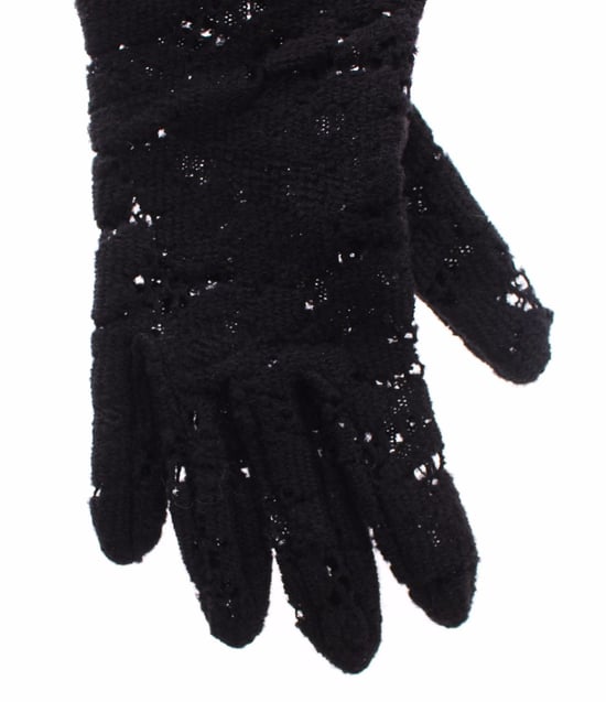 Dolce & Gabbana Schwarze Spitzen-Woll-Lammfell-Futter-Handschuhe für Damen - Image 5
