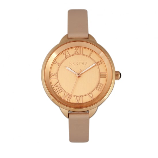 Bertha Madison Sunray Dial Leather-Band Watch