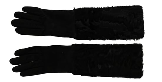 Dolce & Gabbana Women's Black Elbow Length Mitten Gloves Suede Fur Gloves - Image 4