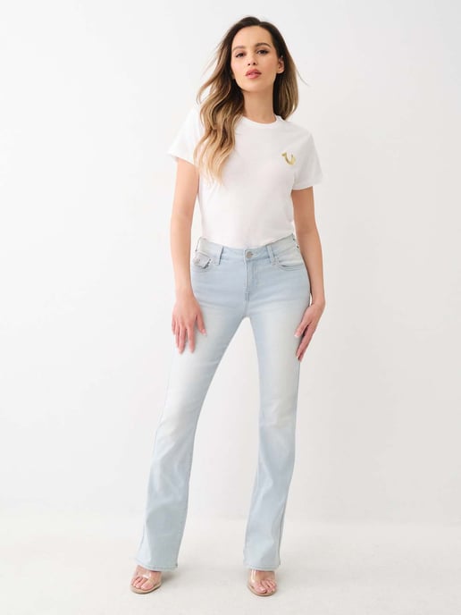 Becca Single Needle Mid Rise Flap Bootcut in Light Lakeside Wash