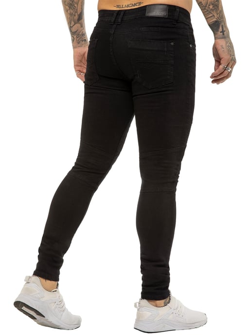 Enzo | Herren Skinny Stretch Biker Denim Jeans - Schwarz - Image 4