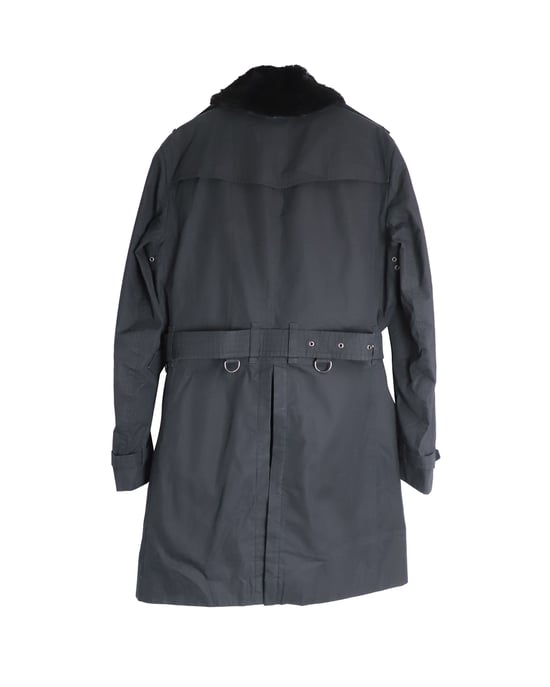 Burberry Doppelt knöpfbarer Trenchcoat mit Fellbesatzkragen aus schwarzer Baumwolle - Image 2