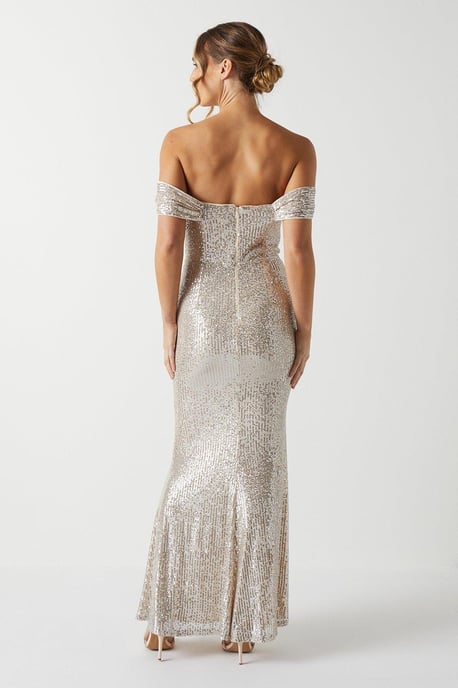 Sequin Bardot Bridesmaids Maxi Dress - Image 4