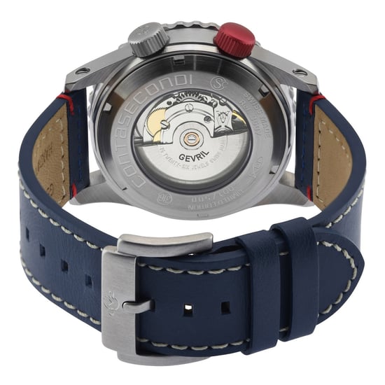 GV2 Contasecondi Herrenuhr mit blau/rotem Zifferblatt aus blauem Kalbsleder - Image 2