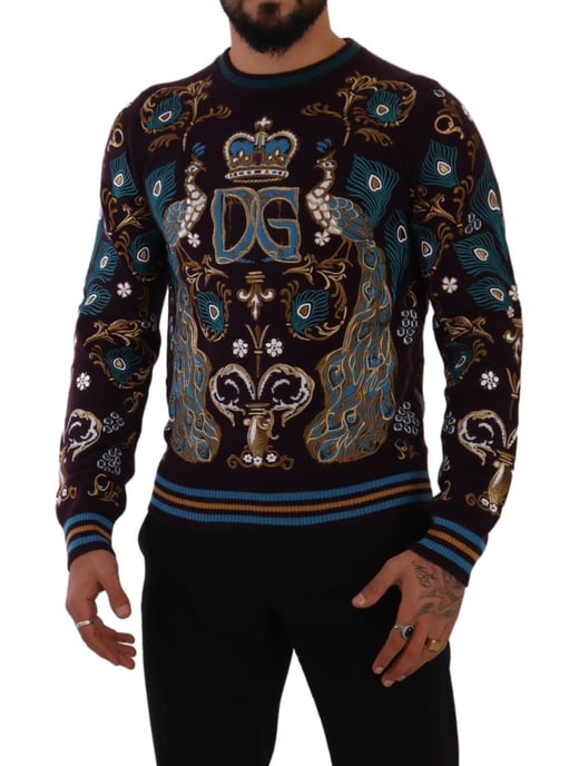 Dolce & Gabbana Herren Bordeaux Cashmere DG Krone bestickter Pullover - Image 5