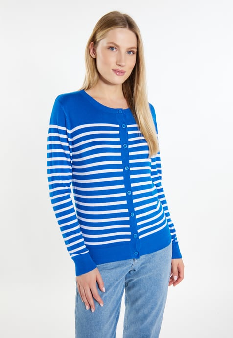 Dreimaster Strickjacke Damen Königsblau Weiss - Image 3