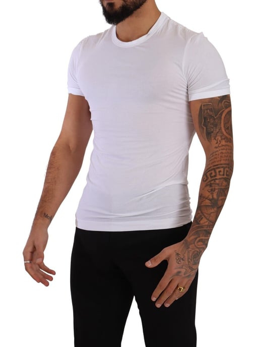 Dolce & Gabbana Herren T-Shirt aus Baumwollstretch mit rundem Ausschnitt in Weiß - Image 2