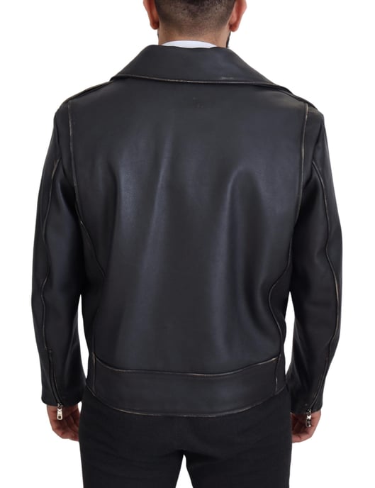 Dolce & Gabbana Schwarze Leder Bikerjacke mit Reißverschluss für Herren - Image 3