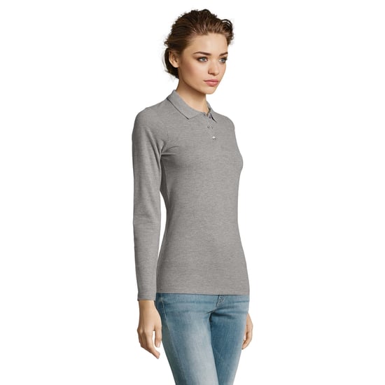 SOLS Womens/Ladies Perfect Langarm-Piqué-Poloshirt (Grau meliert) - Image 6