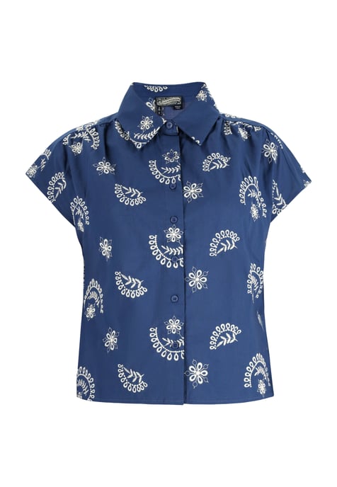 Dreimaster Bluse Damen Marine Wollweiss - Image 1