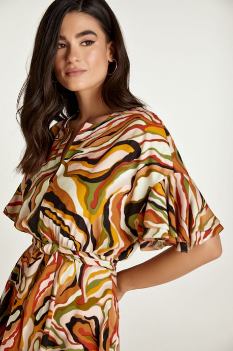Ziegelfarbenes Printkleid mit Rüschenärmeln - Image 6
