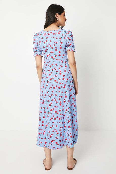Rose V Neck Short Sleeve Midi Dress - Image 3