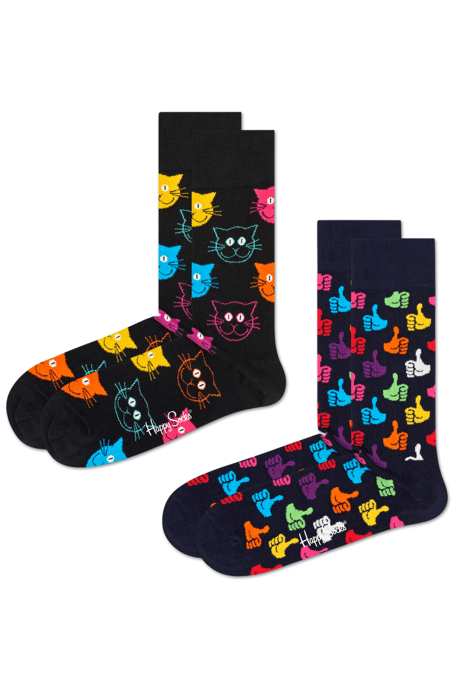 Happy Socks 2 Pack Men's Classic Cat Sock in Multi/Print - Image 1