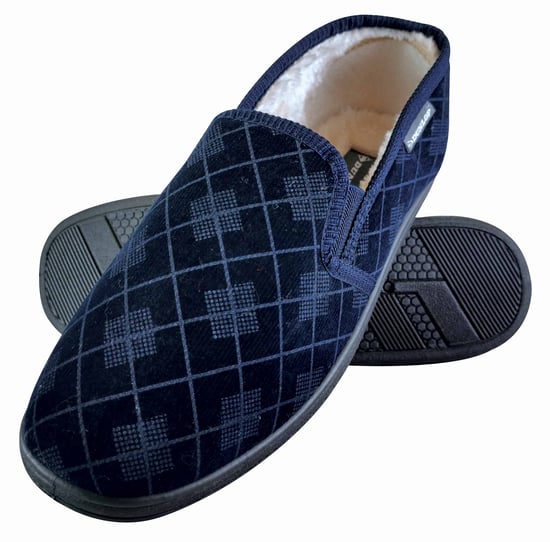 DUNLOP - HERREN PLÜSCHPELZ GEFÜTTERT MEMORY FOAM KARIERT MOKASSIN HAUSSCHUHE MIT HARTER SOHLE - Image 1