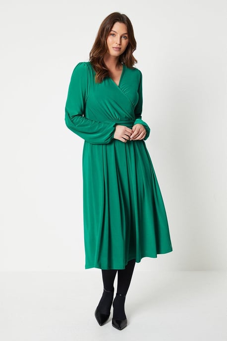 Tall Jersey Wrap Pleated Midi Dress - Image 1