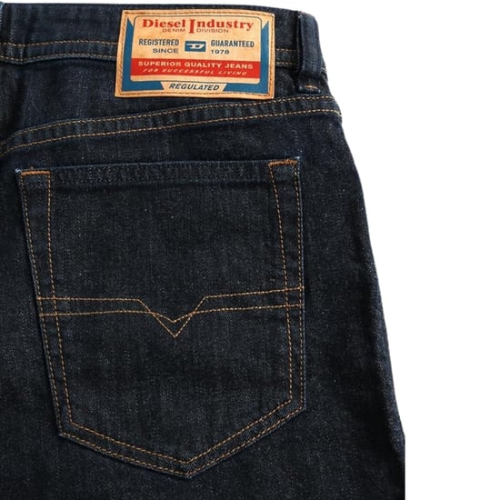 Diesel Buster-X Brown Badge Tapered Fit Dark Blue Jeans