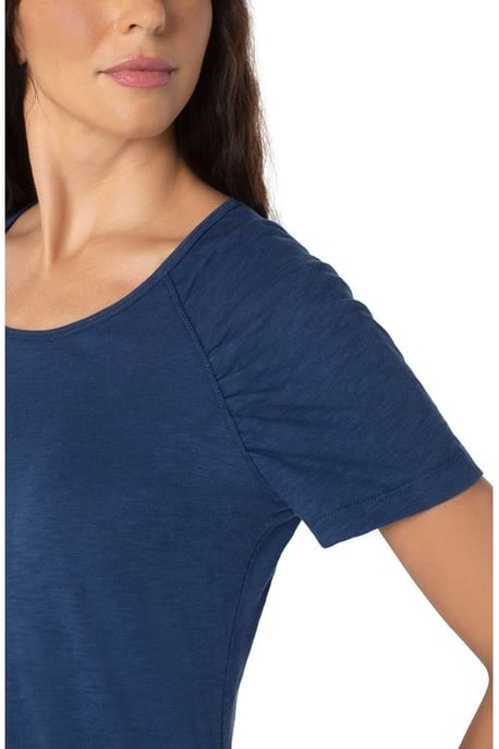 Shirred Short Sleeve Slub Knit Tee Night Sky Blue