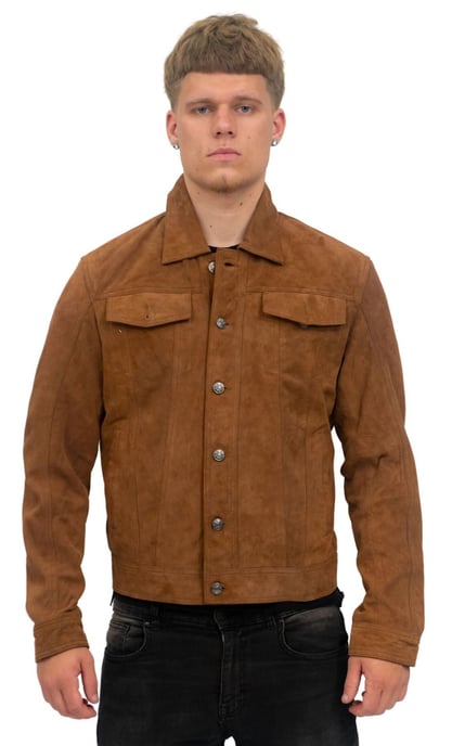 Mens Goat Suede Leather Jeans Jacket-Adelaide