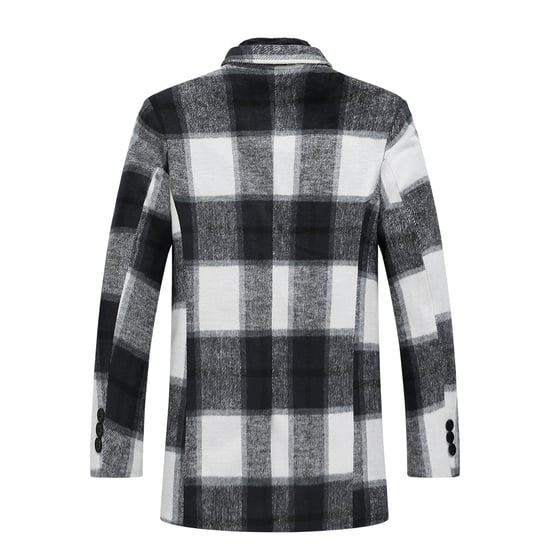 Herren Lang Slim Fit Karierter Winter Dicker Mantel mit Schalkragen Wei? - Image 2