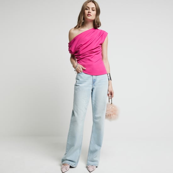 River Island Womens Drape Top Bright Pink Off Shoulder