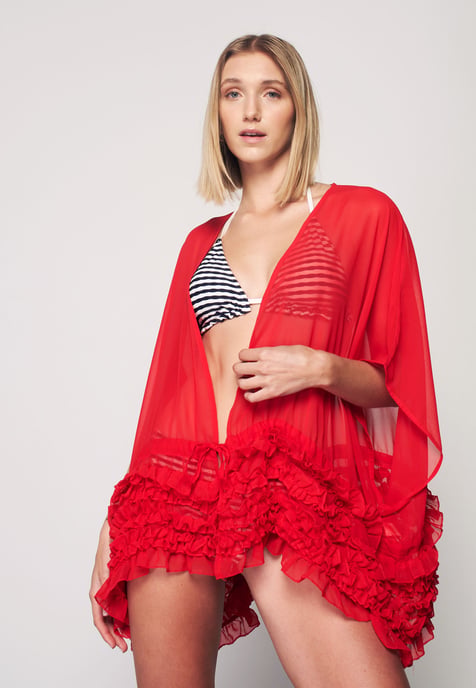 Herita Kimono mit Rüschen - Rot - Image 3