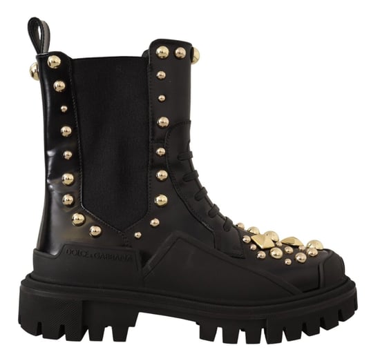 Dolce & Gabbana Damen Schwarze Leder Nietenkampfstiefel - Image 1