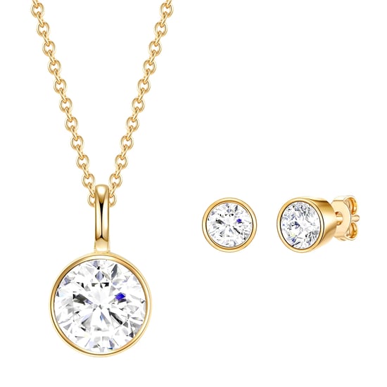 Set (necklace + stud earring) sterling silver yellow gold embellished with swarovski crystals® white Rafaela Donata