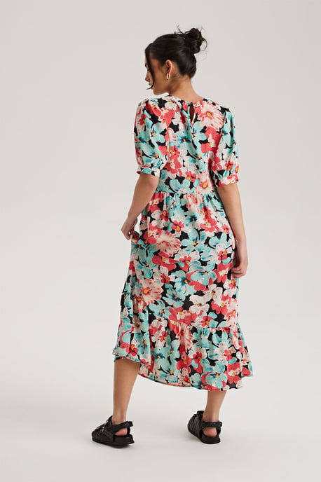 Black Floral Smock Dress