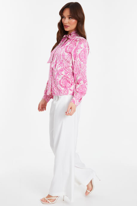 Pink Paisley Print Satin Shirt